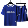 男女兼用 プリント 配色 Tシャツ & ショーツ セットアップ E-80090