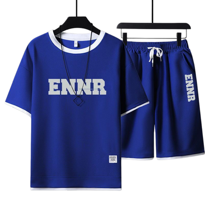 男女兼用 プリント 配色 Tシャツ & ショーツ セットアップ E-80090