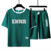 男女兼用 プリント 配色 Tシャツ & ショーツ セットアップ E-80090