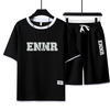 男女兼用 プリント 配色 Tシャツ & ショーツ セットアップ E-80090