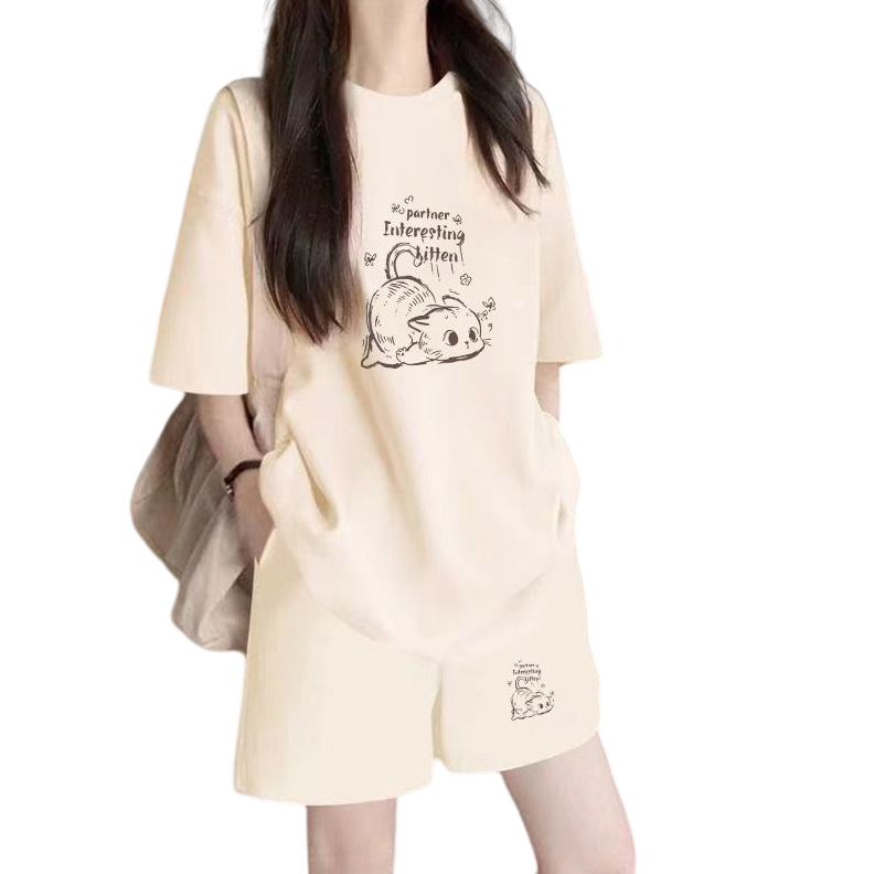早い者勝ち プリント Tシャツ & ショーツ セットアップ E-80092