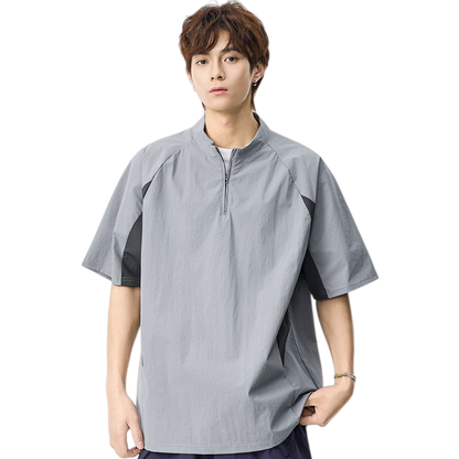 速乾通気素材 軽量 ジップ Tシャツ E-80105