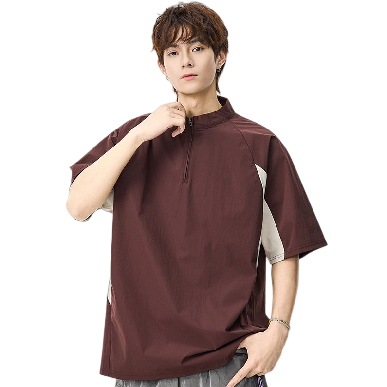 速乾通気素材 軽量 ジップ Tシャツ E-80105