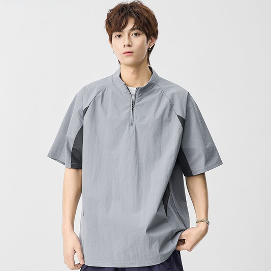 速乾通気素材 軽量 ジップ Tシャツ E-80105