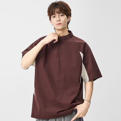 速乾通気素材 軽量 ジップ Tシャツ E-80105