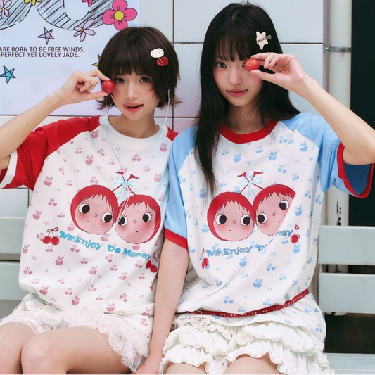 甘系 双子 ラグランスリーブ ゆったり 甘カジュアル Tシャツ F-13500