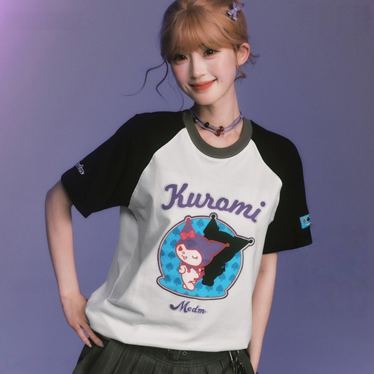男女兼用 配色 ゆったり ルーズシルエット 甘カジュアル Tシャツ F-13503