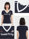 人気高い Vネック 配色 プリント 半袖 Tシャツ F-13546