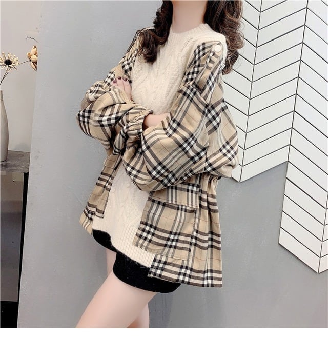 トップス ニット レディースチェック柄 3色 E-3835