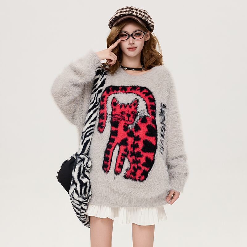 存在感抜群 個性的なデザイン トレンドアイテム 2色選択 ニットセーター 男女兼用E-9758