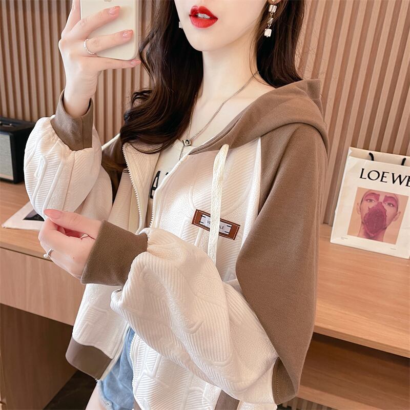 今季マストバイ トレンドアイテム 存在感抜群 アバンギャルド 切り替え 2色選択 パーカー トレーナー レディース フード付き カーディガン E-9551