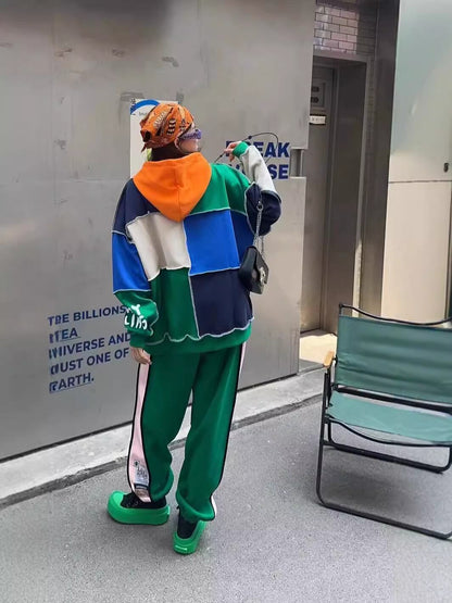 快適トップス カラーマッチング おしゃれ度高め 切り替え 2色選択 パーカーE-9361