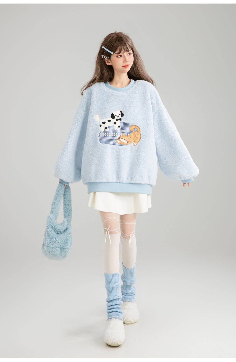 存在感抜群 暖かい服,ゆったりとしたアウターウェア トレンドアイテム ラムスウェットシャツE-9961