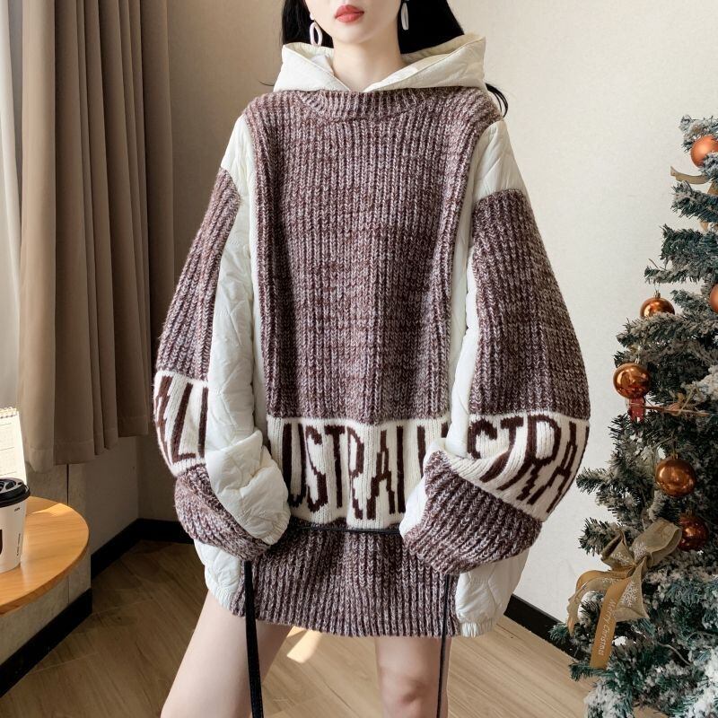 今季も大流行 個性的なデザイン 目を奪われる 切り替え 2色選択 ニットトップスE-10695