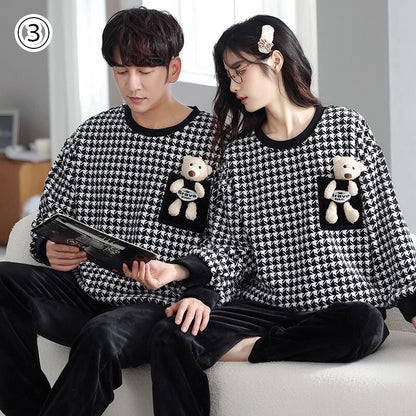 スタイルアップ効果抜群 3種選択 デザイン性抜群 サンゴフリース カップル パジャマ E-9770