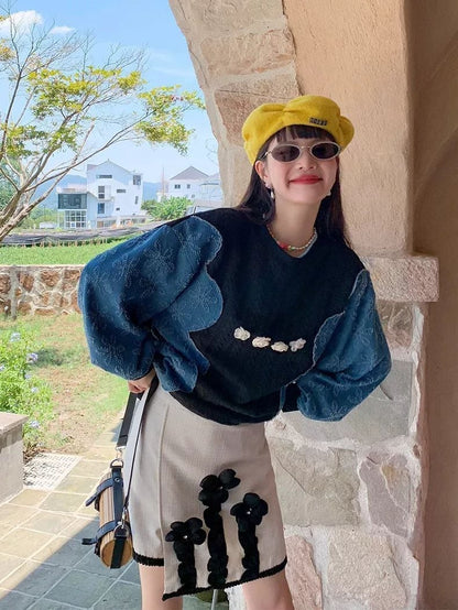 おしゃれ ファッション デニム キュート カジュアル スウェットE-10181