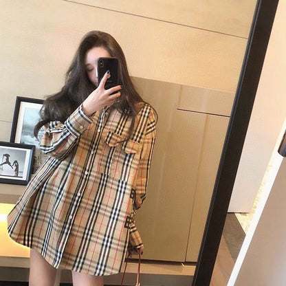 【ランキングNO.5】着痩せ チェック柄 レトロ 長袖 アルファベット シャツ ブラウスE-2144