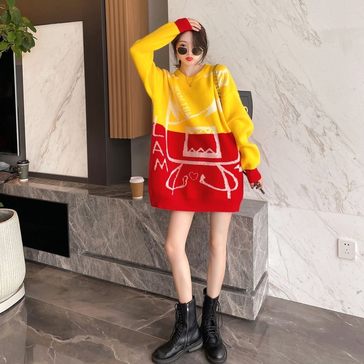 着?せカラーマッチングゆったり厚手ニットセーター全2色E-4498