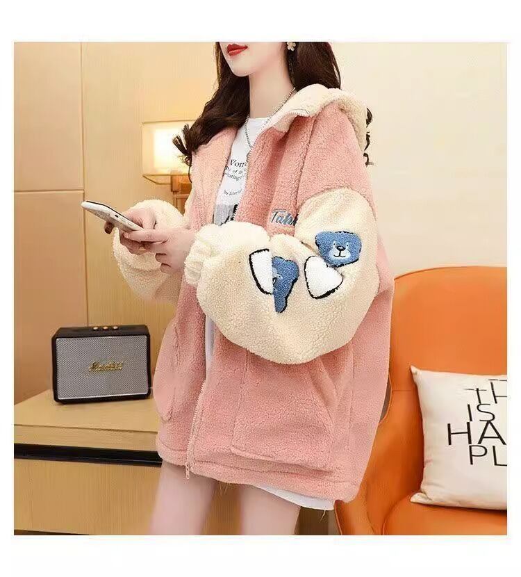 売り切れ必至 カジュアル 快適トップス 刺繍 切り替え 2色選択 ラムフリース コート ボアジャケットE-9766