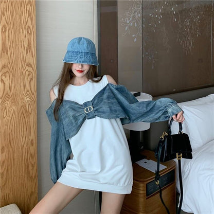 スタイリッシュ ラウンドネック 一目惚れ 切り替え 蝶結び スウェット パーカーE-2849