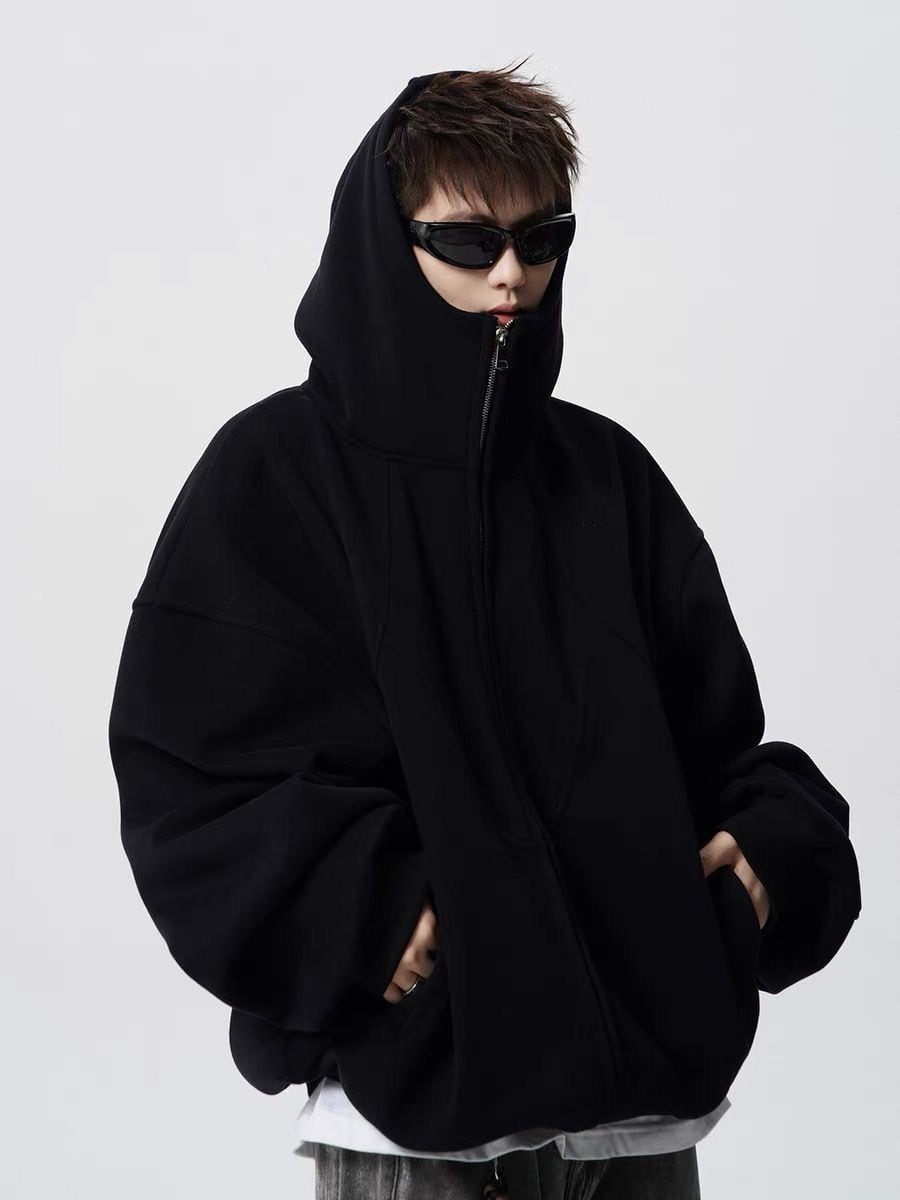 ファッション感満々 切り替え 2色選択 男女兼用 ジップアップパーカーE-12543