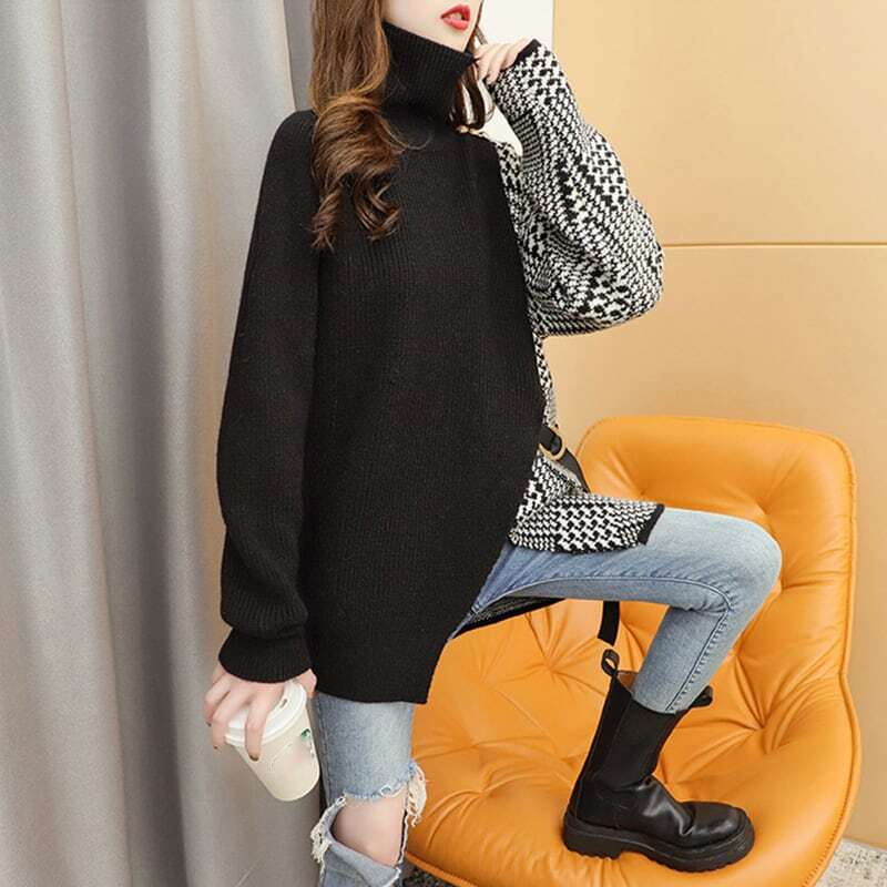 個性的なデザイン お洒落 一目惚れ 切り替え セーターE-3738