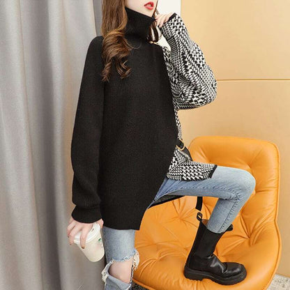 個性的なデザイン お洒落 一目惚れ 切り替え セーターE-3738