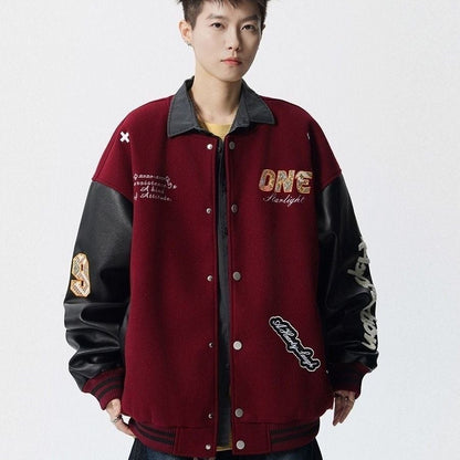 【中棉】人気爆発中 アメリカンレトロ 配色切り替え 刺繍ロゴ ユニセックス スタジャンE-12627