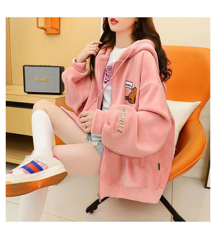 超人気 キュート 快適トップス カジュアル 刺繍 2色選択 フリース コート ボアジャケットE-9807