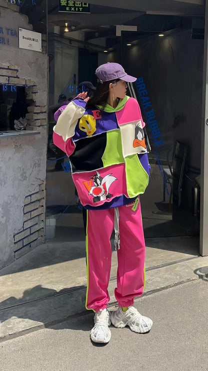 快適トップス カラーマッチング おしゃれ度高め 切り替え 2色選択 パーカーE-9361