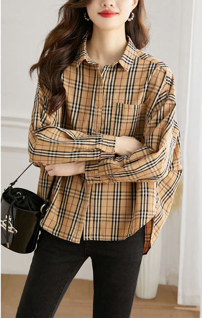 絶対欲しい チェック柄 こなれ感のあるスタイルが叶う1枚 切り替え Tシャツ E-9513