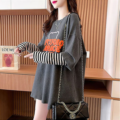 絶対流行 カジュアル アバンギャルド レイヤード風 プリント全3色 TシャツE-9587