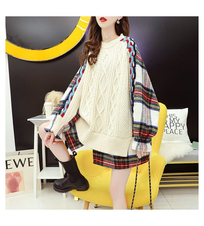 着?せレイヤード風   切り替えニットセーター二色ありE-4093