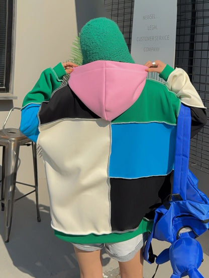 話題沸騰中 トレンドアイテム 存在感抜群 カラーマッチング 切り替え プリント2色選択 パーカー E-9906