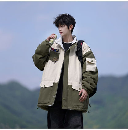 【裏起毛】質感のいい 配色切替 リバーシブル 裏ボア  オーバーサイズ ジャケットE-12581