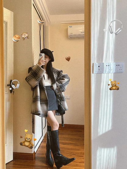 主役級の存在感！気質アップ おしゃれ度高め チェック柄 ウールコート E-9984