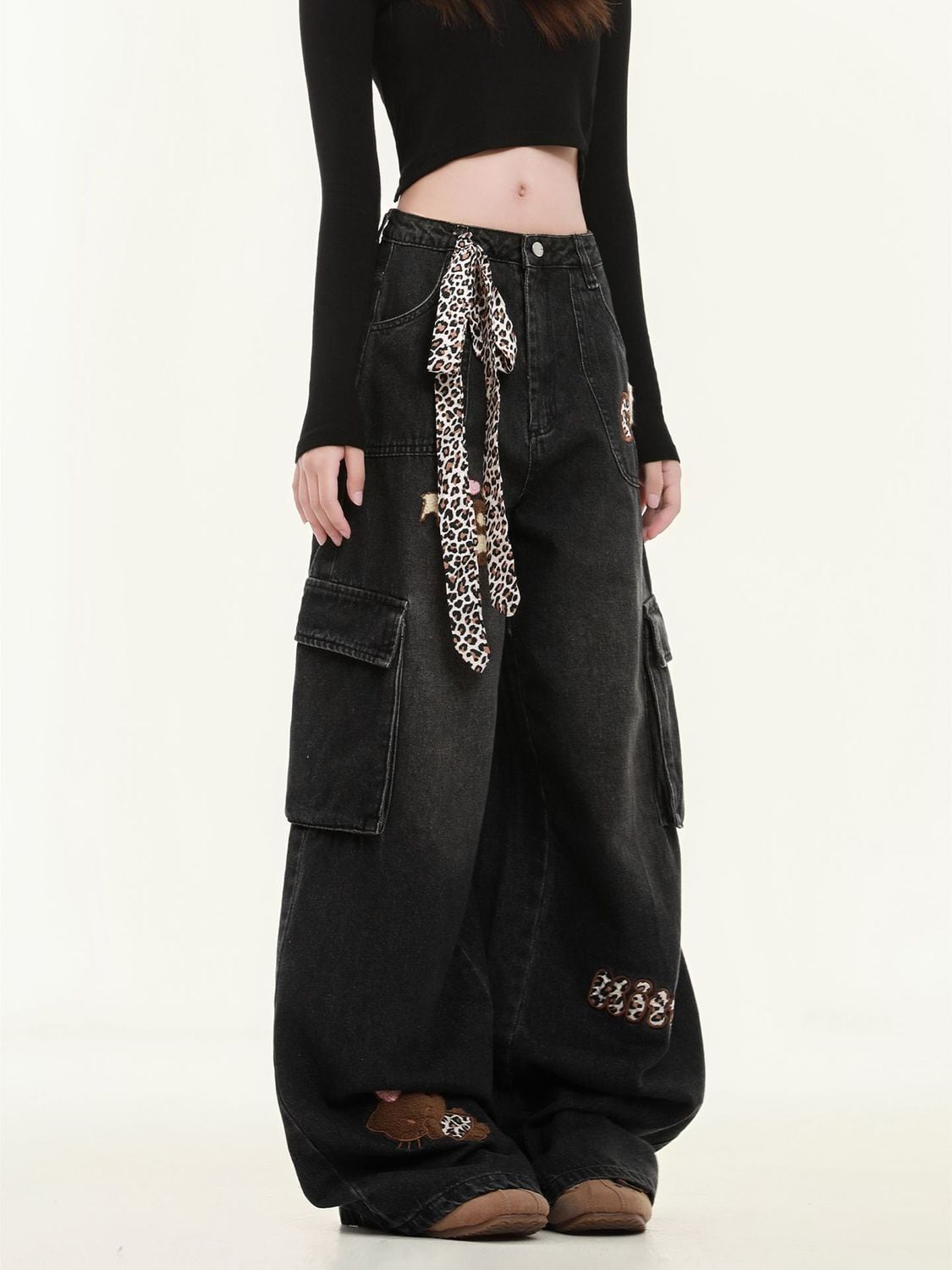 着回し力抜群 売り切れ必至 プラスベルベット 2色選択 デニム ワイドパンツE-12349