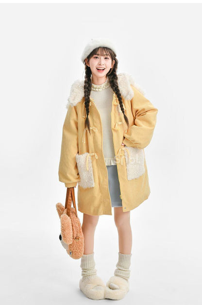 話題沸騰中 スウィート 主役級の存在感！大人可愛い 切り替え ミドル丈のコットンコート E-9846