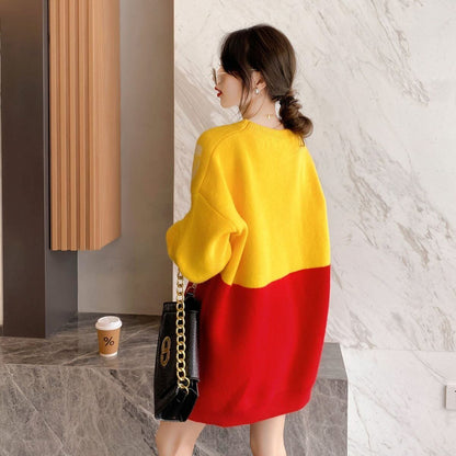 着?せカラーマッチングゆったり厚手ニットセーター全2色E-4498