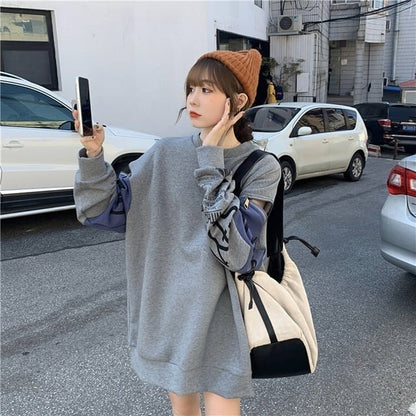 個性派 長袖 ラウンドネック ジッパー スウェット パーカーE-2146