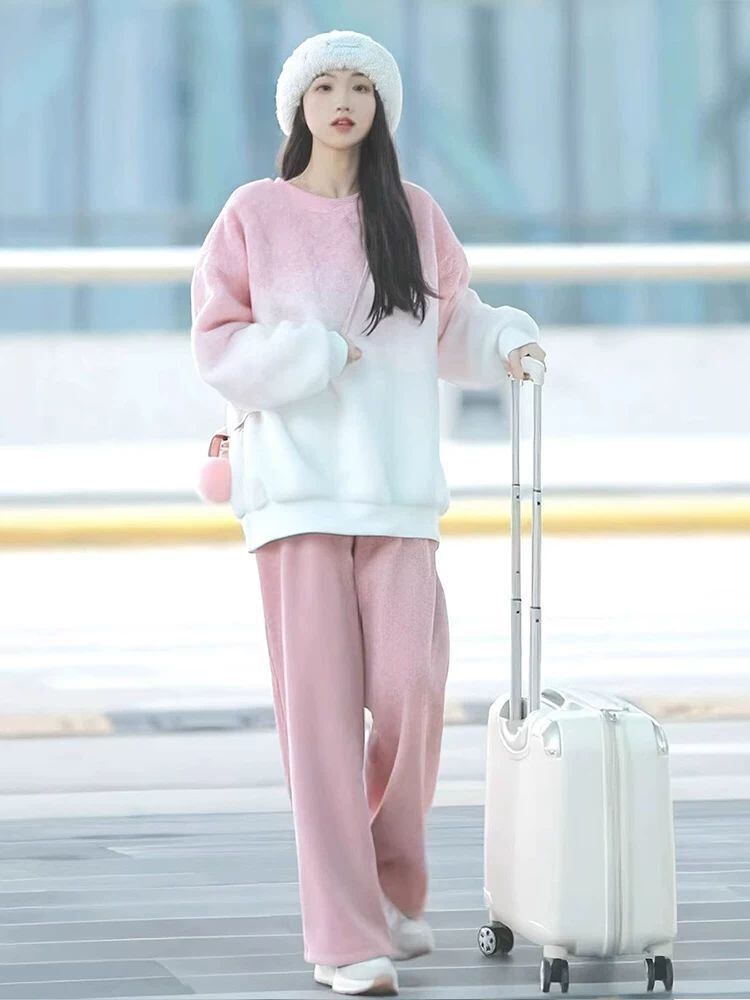 【裏起毛あり】好感度UP 着心地良い おしゃれ度高め 2色選択 トップス+パンツセット E-10190