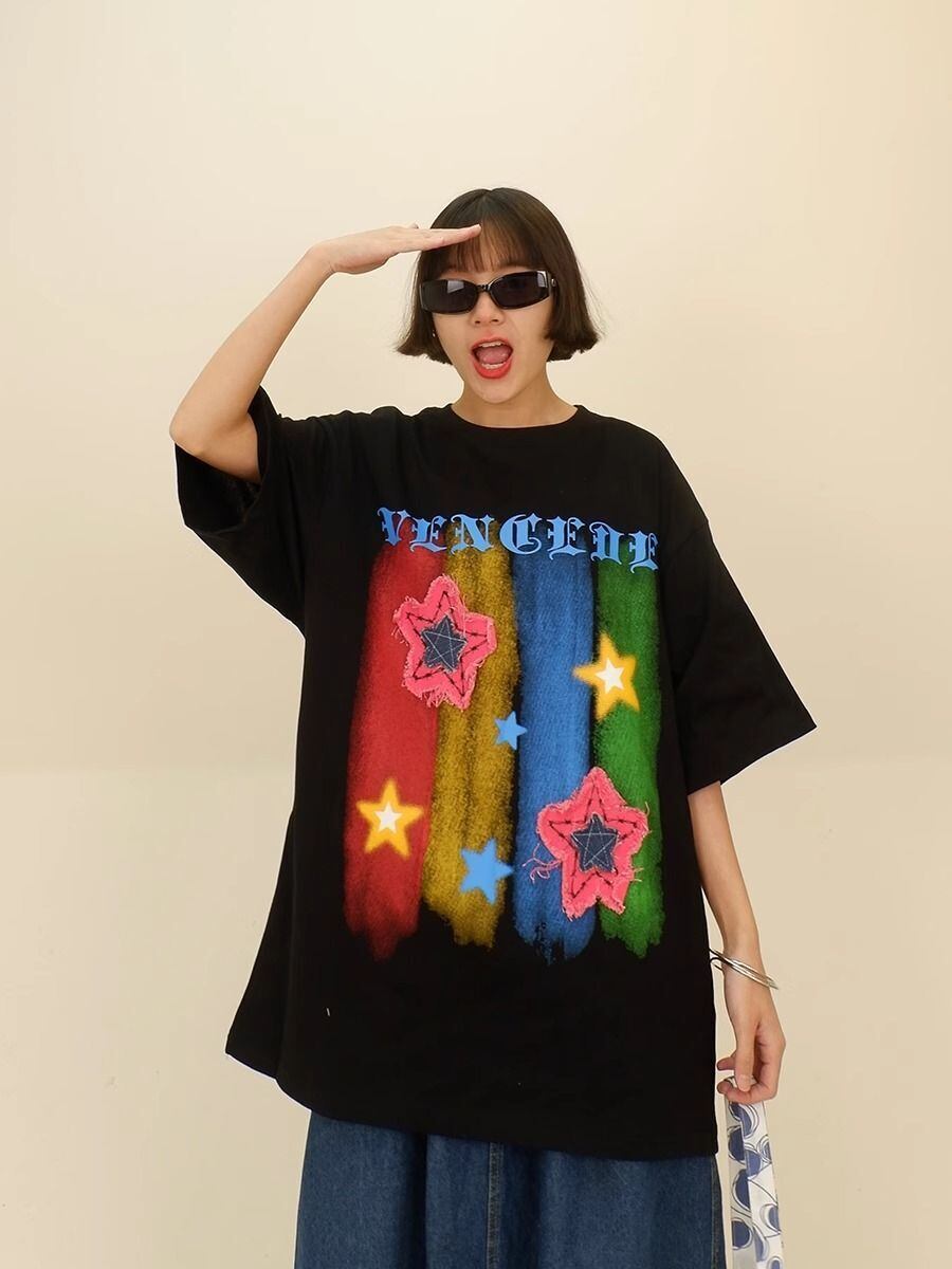 話題沸騰中 目を奪われる 流行新作 個性的なデザイン 2色選択 半袖 Tシャツ E-9309