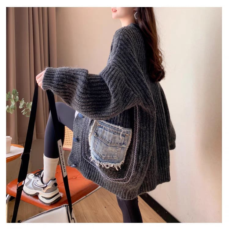 好感度UP 目を奪われる 流行新作 個性的なデザイン 2色選択 ニットトップスE-9721