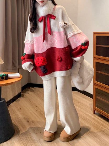 人気爆発中 トレンドアイテム 存在感抜群 大人可愛い カラーマッチング 2色選択ニットトップスE-10584