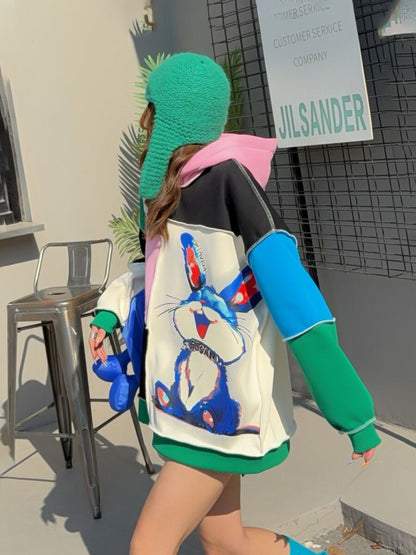 話題沸騰中 トレンドアイテム 存在感抜群 カラーマッチング 切り替え プリント2色選択 パーカー E-9906