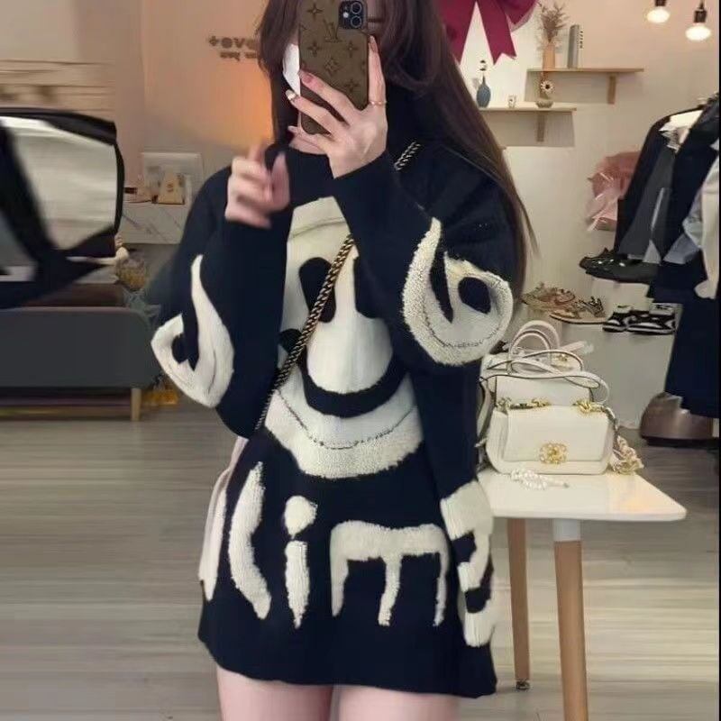 大人可愛いスマイルマークセーター全4色E-4354