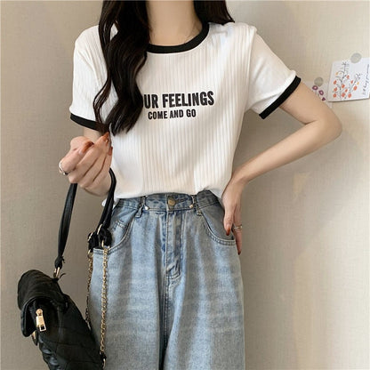 ゆったり感アップ ファッション アルファベット Tシャツ カットソー＜ins-3077＞