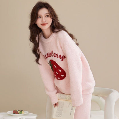 話題沸騰中 全2色 柔らかな肌触りで着心地も楽ちん！モコモコ ルームウェア パジャマ 上下セットE-10526