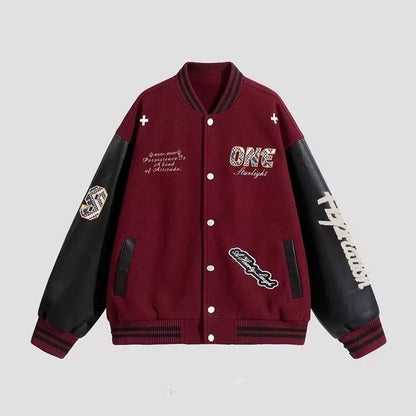 【中棉】人気爆発中 アメリカンレトロ 配色切り替え 刺繍ロゴ ユニセックス スタジャンE-12627