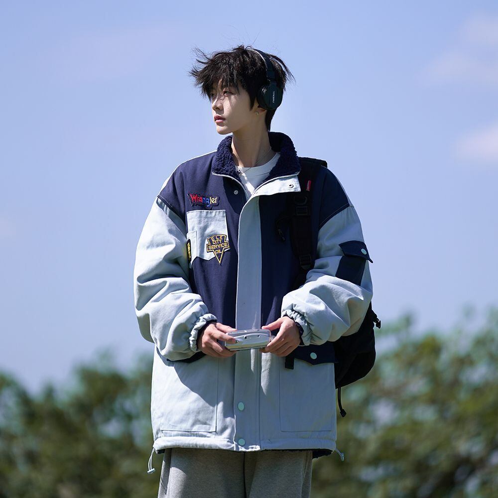 【裏起毛】質感のいい 配色切替 リバーシブル 裏ボア  オーバーサイズ ジャケットE-12581